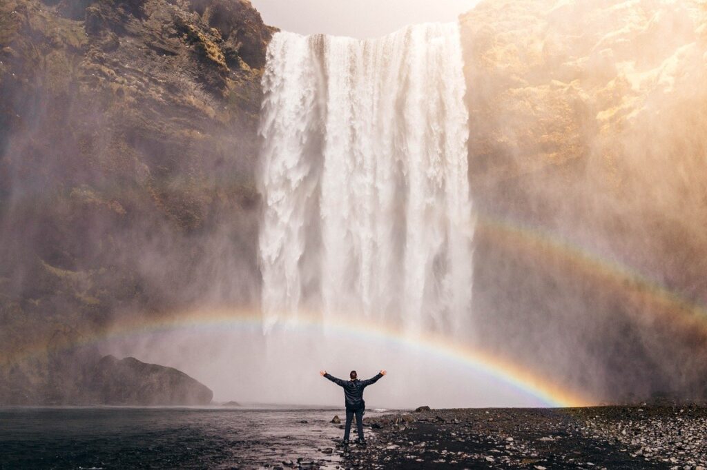 waterfalls, rainbow, man-828948.jpg